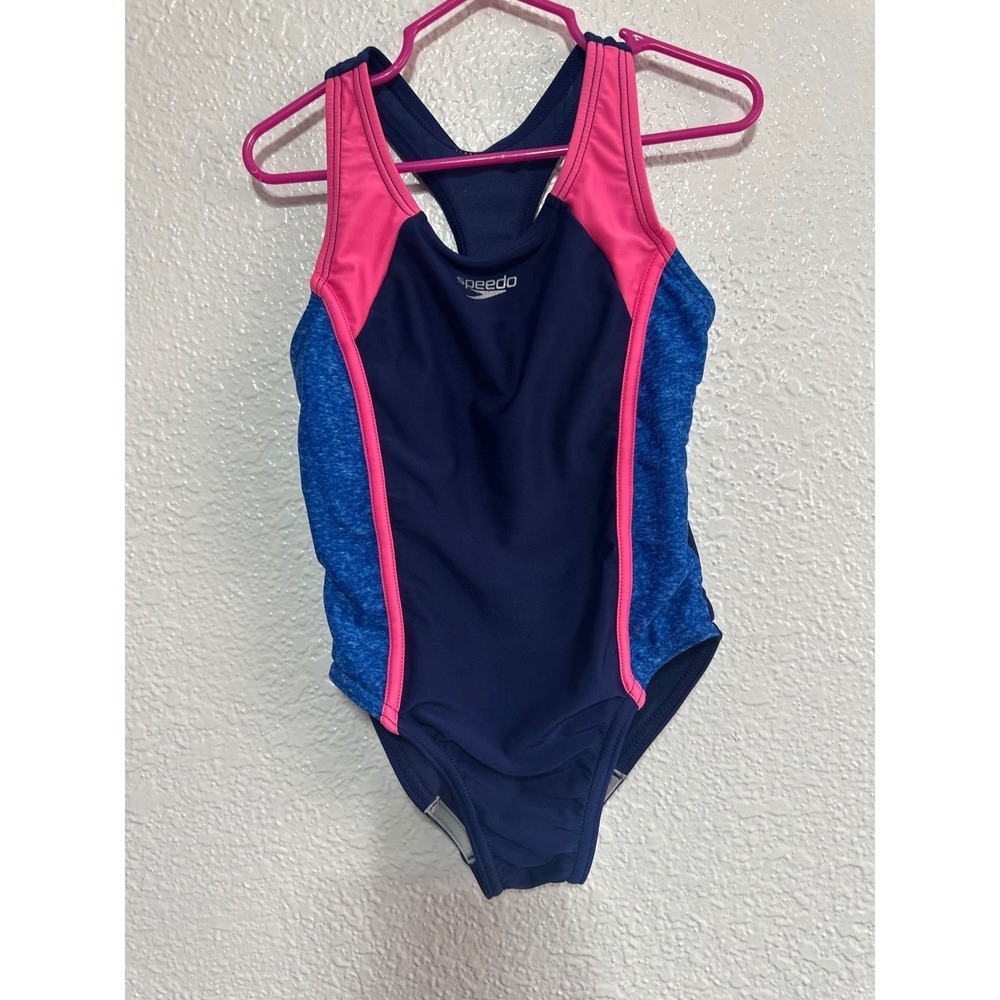 Speedo Kids Swimsuit XS Navy Blue Pink Blue Athletic One Piece Swim Wear